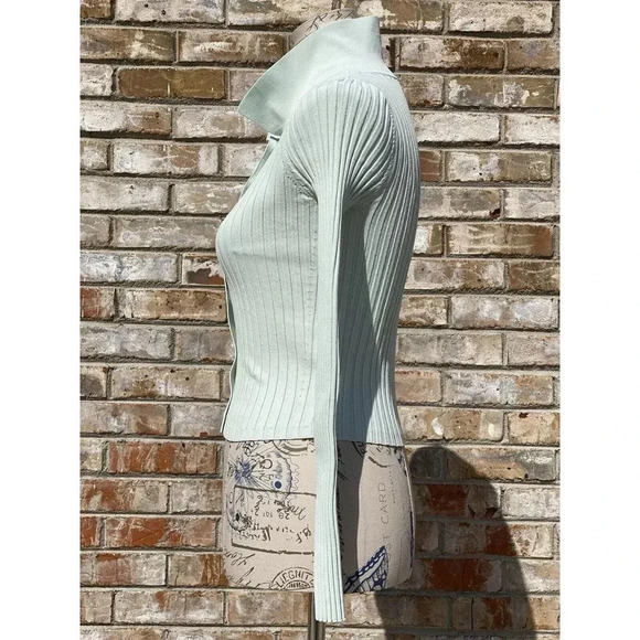 JONATHAN SIMKHAI Shirt‎ Womens Small Elsi Rib Polo Cardigan Pistachio Green Top - Picture 3 of 16